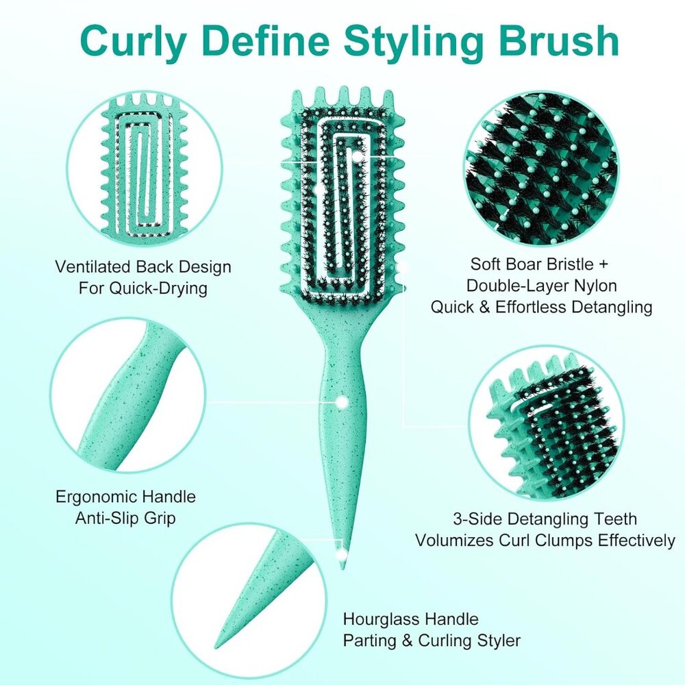 Curly Hair Brush, Curl Defining Brush with Soft Boar Bristles Detangling Tangled - Picture 2 of 8